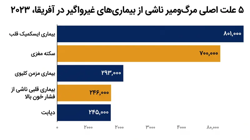 بیماری ایسکمیک قلب و سکته مغزی اکنون پیشتاز بار مرگ‌ومیر ناشی از بیماری‌های غیرواگیر در سراسر قاره آفریقا هستند.