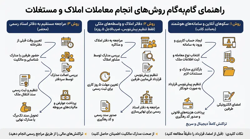 سه مسیر قانونی تعیین‌شده برای ثبت رسمی معاملات املاک