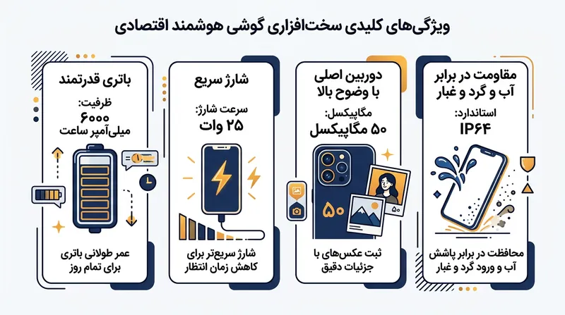 مشخصات کلیدی سخت‌افزاری گلکسی A08 در یک نگاه.