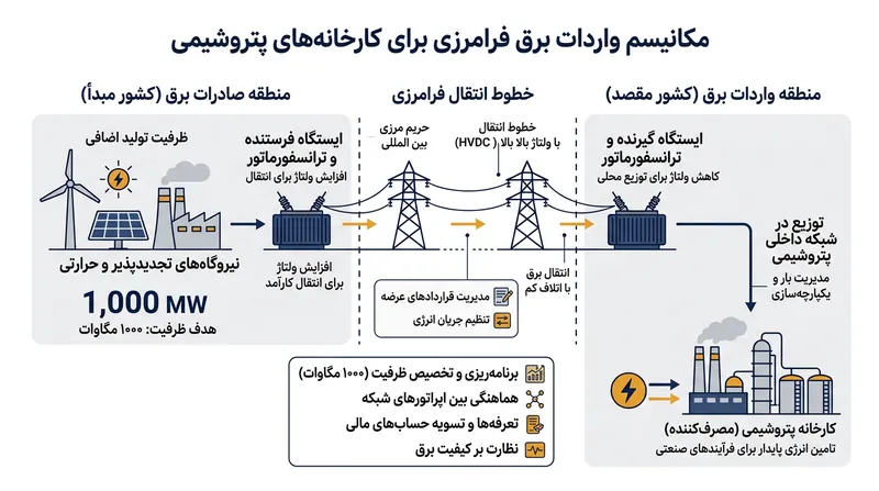 طرح تخصیص ۱۰۰۰ مگاوات برق وارداتی به صنایع پتروشیمی برای جلوگیری از توقف تولید.