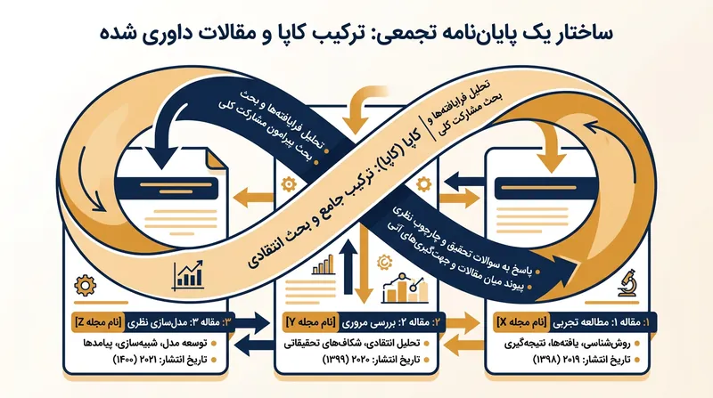 سنتز چارچوب‌بخش یا همان «کاپا» به عنوان عامل پیونددهنده میان مقالات مجزای یک پایان‌نامه عمل می‌کند.