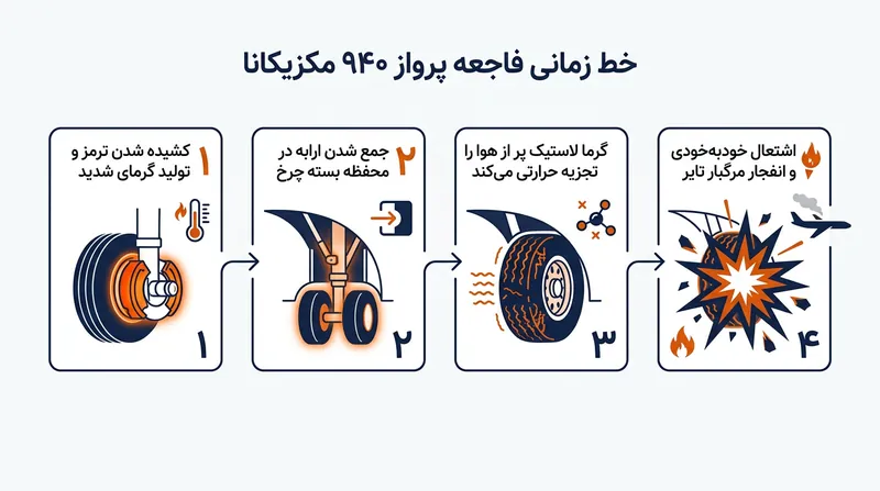 سقوط پرواز ۹۴۰ شرکت مکزیکانا در سال ۱۹۸۶، پیامد فاجعه‌بار تایر پرشده با هوا در برابر گرمای مهیب ترمز را عیان کرد.