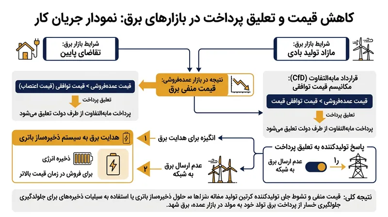 در قراردادهای امروزی CfD، پرداخت مابه‌التفاوت در هنگام منفی شدن نرخ برق قطع می‌شود تا مانع از اضافه بار شبکه گردد.