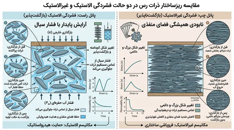 با تنزل فشار آب به زیر آستانه‌های تاریخی، صفحات رسی به شیوه‌ای فشرده و بازگشت‌ناپذیر روی هم قرار می‌گیرند.