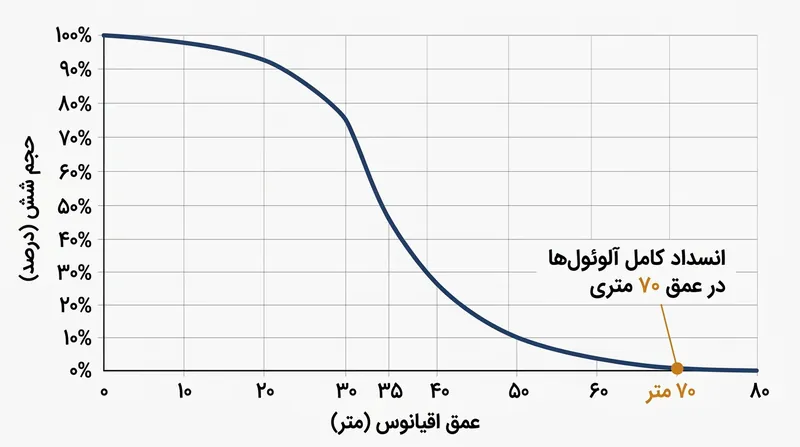با افزایش فشار هیدرواستاتیک هنگام فرورفتن در آب، حجم آلوئول‌ها به شدت کاهش می‌یابد.