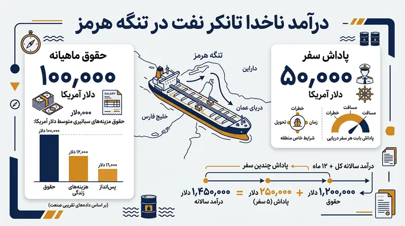 افزایش بی‌سابقه دستمزد و پاداش کاپیتان‌های نفتکش‌ها برای عبور از تنگه هرمز.