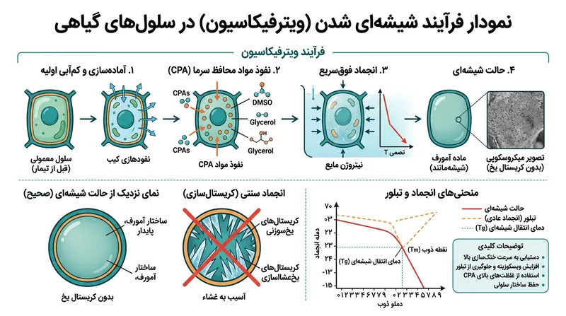 فرآیند ویتریفیکاسیون از تشکیل کریستال‌های یخ که به غشای سلولی آسیب می‌رسانند، جلوگیری می‌کند.