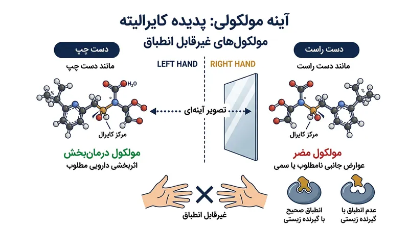 مولکول‌های دست‌سان (کایرال) تصویر آینه‌ای یکدیگرند، اما در بدن انسان می‌توانند اثرات کاملاً متفاوتی داشته باشند.