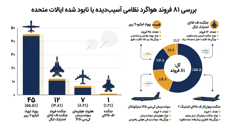 تفکیک خسارات وارد شده به ناوگان هوایی آمریکا بر اساس نوع هواگردها.