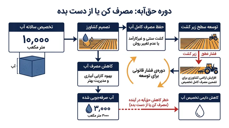 قوانینی که کشاورزان را به‌خاطر کمتر برداشت کردن تنبیه می‌کنند، مستقیماً انگیزه حفاظت واقعی از آب را می‌کُشند.