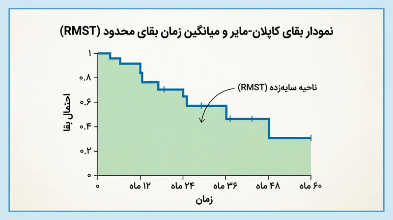 میانگین زمان بقای محدود، مساحت مطلق زیر منحنی بقا را تا یک افق زمانی معین اندازه‌گیری می‌کند.