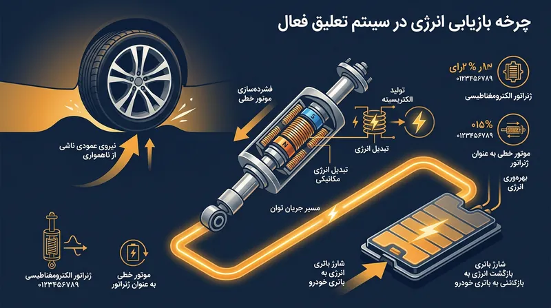 چرخه بازیابی انرژی: تبدیل انرژی جنبشی دست‌اندازها به برق قابل استفاده برای باتری.