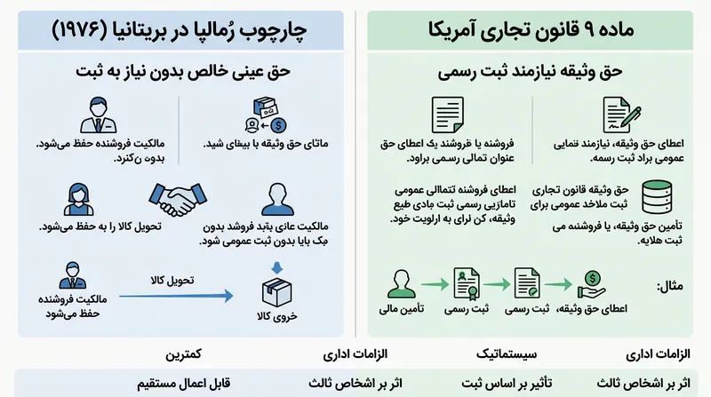 پرونده تاریخی رُمالپا در سال ۱۹۷۶ رویه قضایی بریتانیا را تثبیت کرد، در حالی که قانون یکنواخت تجاری آمریکا رویکردی کاملاً متمایز اتخاذ نموده است.