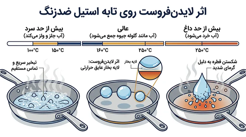 اثر لایدنفراست: چگونه دمای مناسب باعث ایجاد یک بالشتک بخار محافظ می‌شود.