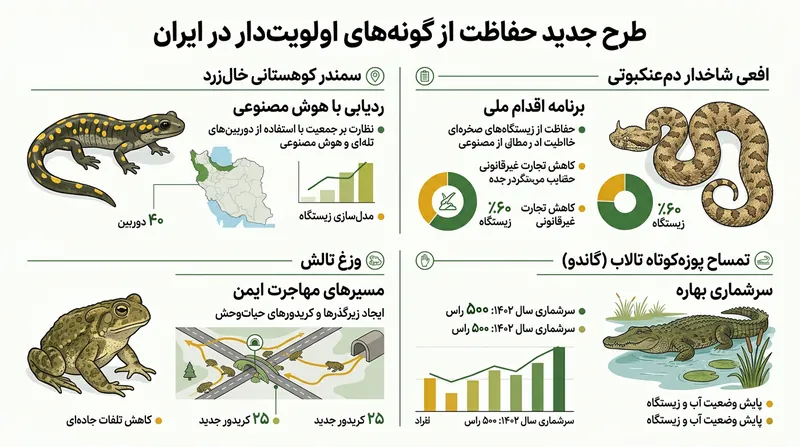 گونه‌های اولویت‌دار در طرح نوین حفاظت از خزندگان و دوزیستان ایران