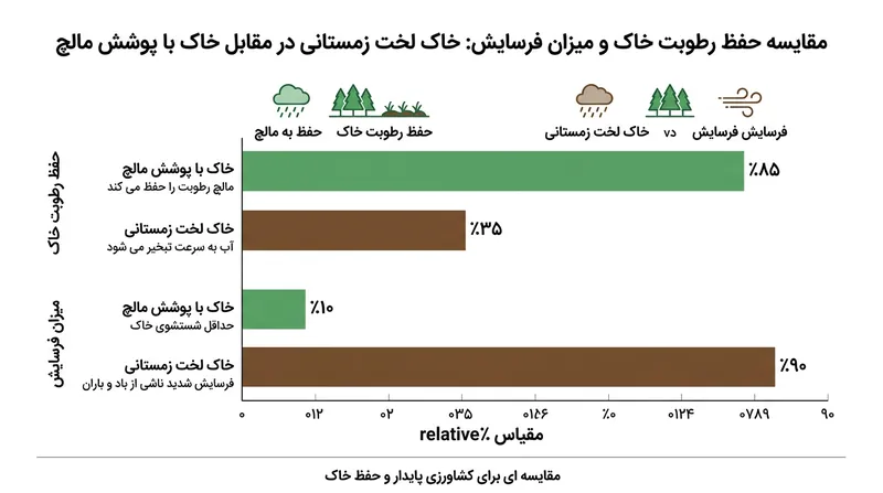 تأثیر استفاده از مالچ پاییزی بر حفظ رطوبت و کاهش فرسایش خاک.