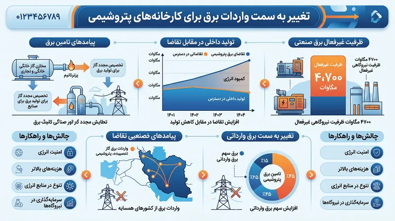 خروج ۴۷۰۰ مگاوات از ظرفیت تولید صنایع، ضرورت واردات برق اختصاصی برای پتروشیمی‌ها را دوچندان کرده است.