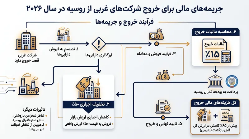 شرکت‌های غربی برای خروج دارایی‌ها از روسیه با جریمه‌های مالی سنگینی نظیر تخفیف اجباری و مالیات مستقیم مواجهند.