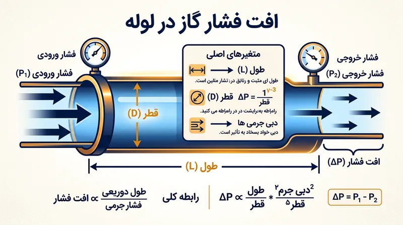 در معادلات سیالاتی، حتی تغییرات میلی‌متری در قطر لوله تاثیر چشمگیری بر افت فشار گاز دارد.