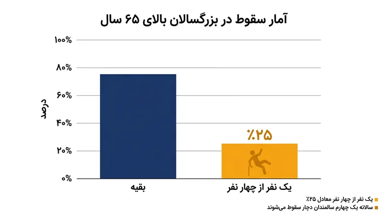 بر اساس داده‌های CDC، سالانه یک‌چهارم افراد بالای ۶۵ سال زمین‌خوردن را تجربه می‌کنند.