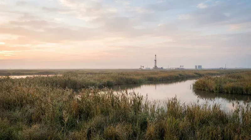 تصویرسازی: تأسیسات نفتی در مجاورت حوضچه‌های دست‌نخورده هورالعظیم نگرانی‌های جدی زیست‌محیطی ایجاد کرده است.