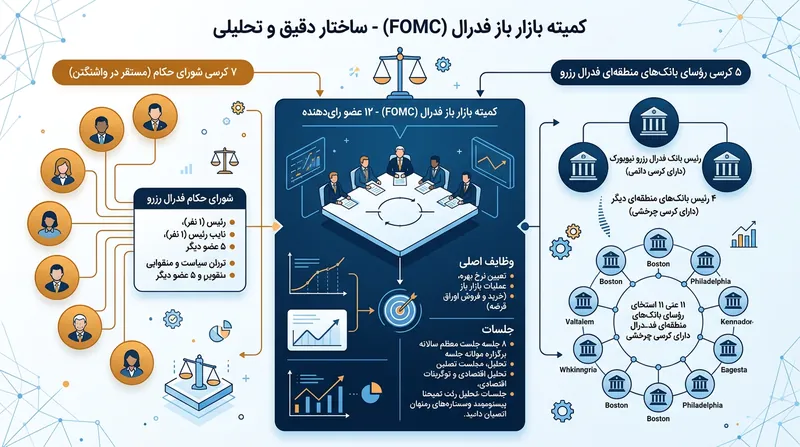 کمیته بازار باز فدرال رزرو متشکل از ۱۲ عضو صاحب رأی است که وظیفه تعیین نرخ بهره معیار را بر عهده دارند.
