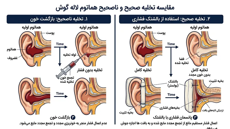 تخلیه مایع بدون اعمال فشار پیوسته سبب بازگشت سریع خون به فضای خالی بازمانده خواهد شد.