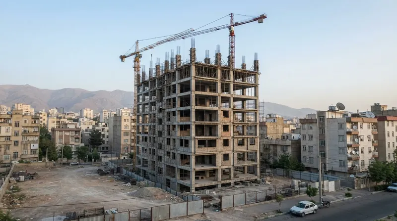 تصویرسازی: ساختمان مسکونی نیمه‌کاره و جرثقیل‌های ساختمانی