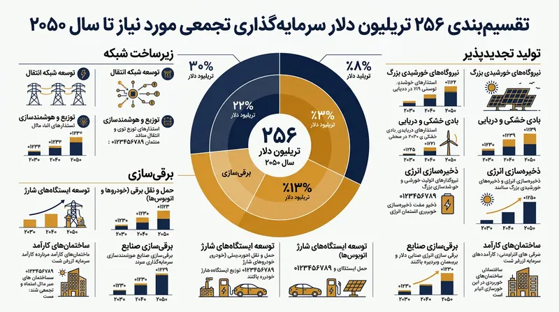 مسیر سرمایه‌گذاری ۲۵۶ تریلیون دلاری نیازمند تخصیص مجدد سرمایه‌ها به‌سوی نوسازی شبکه و برقی‌سازی مصرف نهایی است.