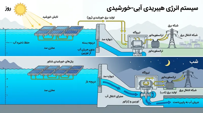 ترکیب مزارع شناور با سدهای برق‌آبی امکان استفاده از خطوط انتقال موجود و تولید پایدار برق را فراهم می‌کند.
