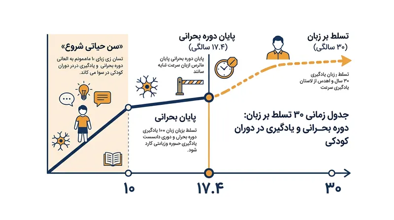 شروع پیش از ۱۰ سالگی سال‌های حیاتی در اوج شکل‌پذیری مغز را برای سوار شدن بر منحنی تسلط ۳۰ ساله فراهم می‌سازد.
