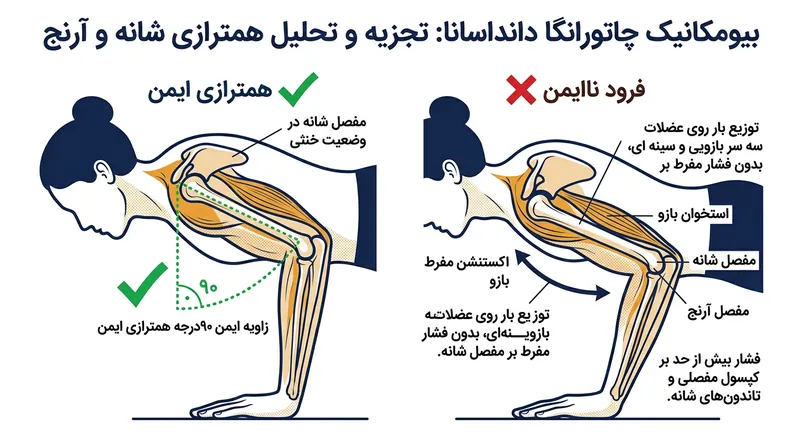 پایین بردن شانه‌ها به زیر ارتفاع آرنج‌ها، استخوان بازو را وارد دامنه اکستنشن مفرط می‌کند.