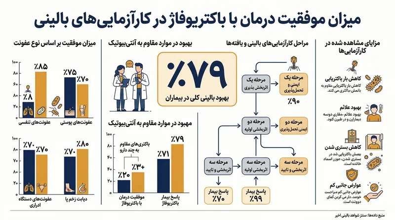 بیش از ۷۹ درصد از بیماران مبتلا به عفونت‌های مقاوم، با استفاده از فاژ درمانی بهبود بالینی نشان داده‌اند.