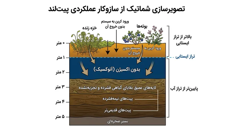غرقاب‌ماندن دائمی محیطی فاقد اکسیژن پدید می‌آورد که باکتری‌های هوازی را از تجزیه بقایای گیاهی بازمی‌دارد.