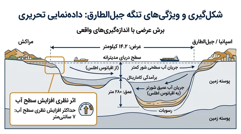 حتی در اوج سرعت جریان، آب ورودی از تنگه جبل‌الطارق تنها می‌تواند تراز دریای مدیترانه را حدود هفت سانتی‌متر بالا ببرد.