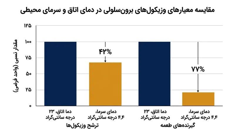 قرار گرفتن در معرض سرما، هم حجم و هم قدرت چسبندگی تله‌های وزیکولی را به‌شدت کاهش می‌دهد.