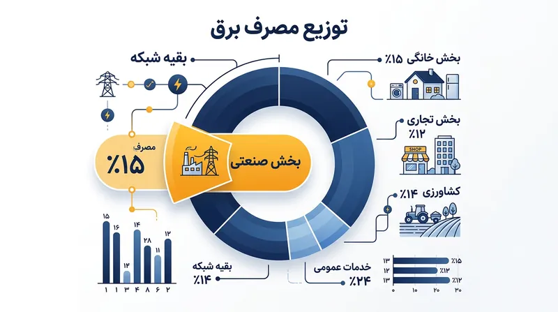 سهم بخش صنعت از کل مصرف برق کشور تنها حدود ۱۵ درصد است، اما نقش حیاتی در اقتصاد دارد.