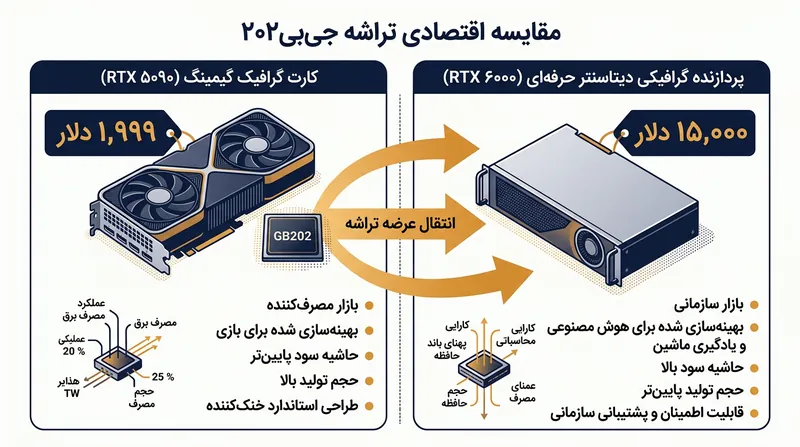 تفاوت چشمگیر حاشیه سود تراشه GB202 در بازار گیمینگ در مقایسه با بازار دیتاسنترهای هوش مصنوعی.