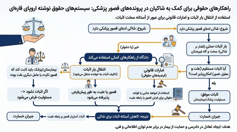 راهکارهای شکلی و دادرسی به خواهان‌ها در دادگاه‌های قاره‌ای کمک می‌کنند تا الزامات سخت‌گیرانه اثباتی را پشت سر بگذارند.