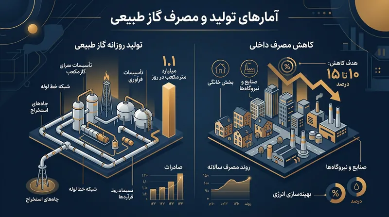 تولید روزانه گاز طبیعی ایران به مرز ۱.۱ میلیارد مترمکعب رسیده است، اما مدیریت مصرف زمستانی همچنان یک چالش کلیدی است.