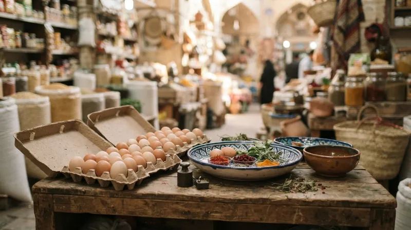 تصویرسازی: تخم‌مرغ و مرغ در فروشگاه مواد غذایی