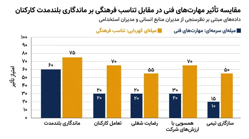 تاثیر مهارت‌های نرم و تطابق فرهنگی بر ماندگاری بلندمدت کارمندان بسیار بیشتر از مهارت‌های فنی است.