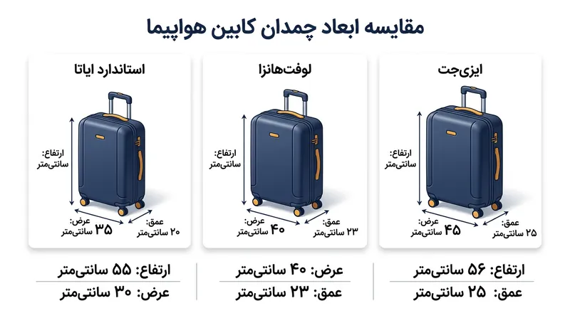 مقایسه ابعاد استاندارد یاتا با قوانین اختصاصی خطوط هوایی