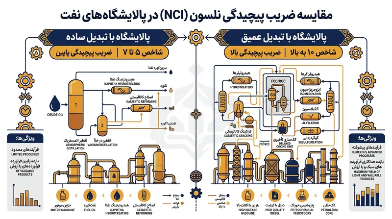 پردازش نفت سنگین و ترش نیازمند پالایشگاهی با ضریب پیچیدگی نلسون به‌مراتب بالاتر است.