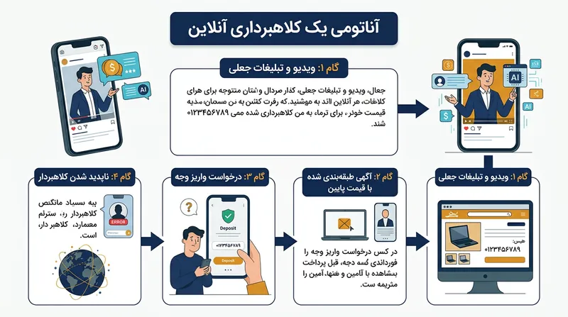 مراحل کلاهبرداری در آگهی‌های فروش آیفون دریایی؛ از ویدیوهای جعلی تا دریافت بیعانه.