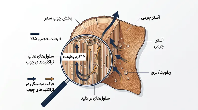 سلول‌های تراکئید چوب سدر همچون پمپ‌های مکانیکی عمل می‌کنند و رطوبت را با نیروی مویینگی به درون خود می‌کشند.