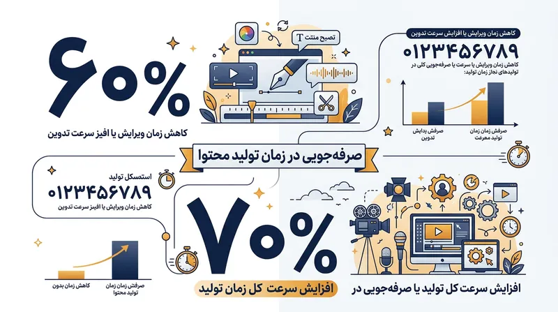 کاهش ۶۰ تا ۷۰ درصدی زمان تولید محتوا با ادغام ابزارهای اتوماسیون.