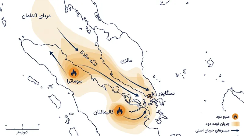 جریان وزش باد ذرات معلق متراکم را از تنگه مالاکا عبور داده و موجب صدور هشدارهای جدی کیفیت هوا در سطح منطقه شده است.