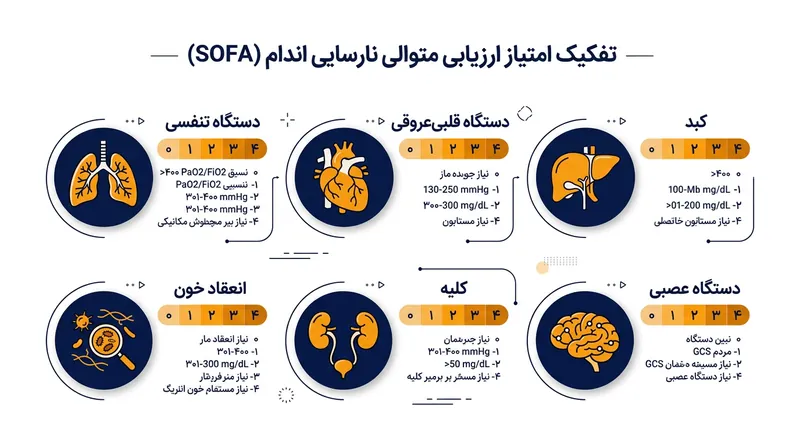 سامانه نمره‌دهی SOFA با سنجش نارسایی در شش دستگاه حیاتی بدن، نرخ مرگ‌ومیر کوتاه‌مدت را تخمین می‌زند.
