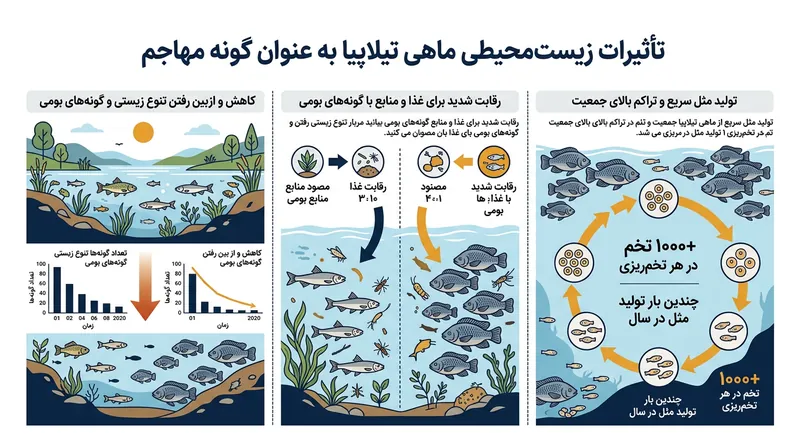تیلاپیا به دلیل زادآوری سریع و مقاومت بالا، عرصه را بر گونه‌های بومی تنگ می‌کند.